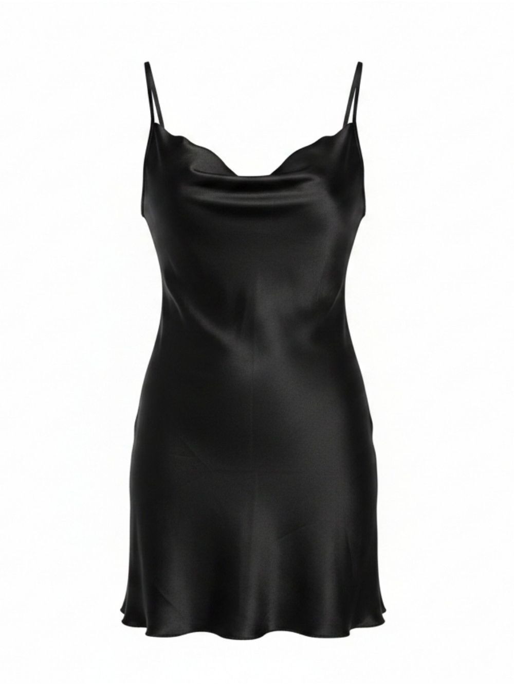 bebe Women's Y2K Vintage Black Satin Mini Slip Dress with Cowl Neck Size Large - Picture 1 of 9